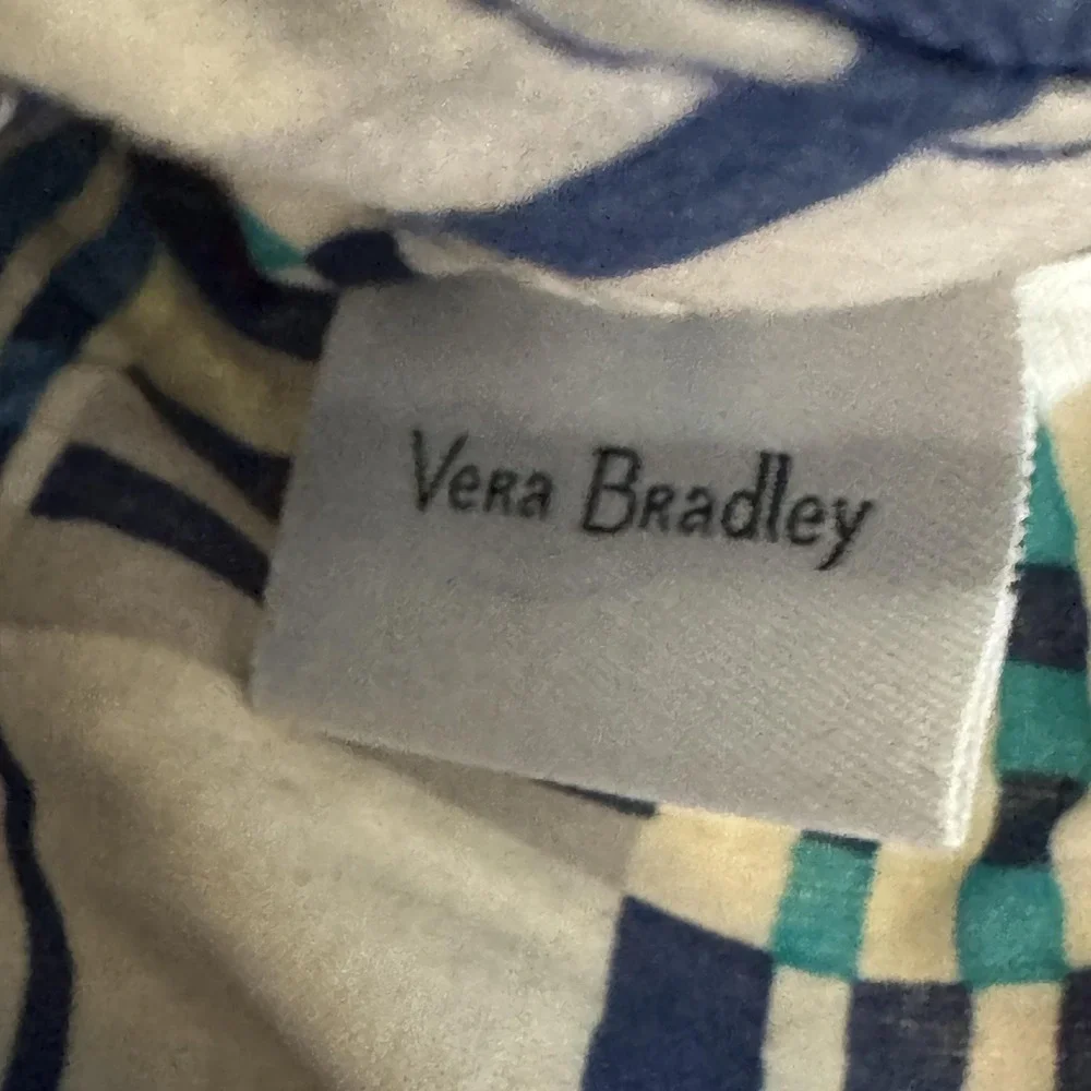 Vera Bradley Shoulder Bag Womens Medium Blue Green Floral Quilted Cotton Zip Top